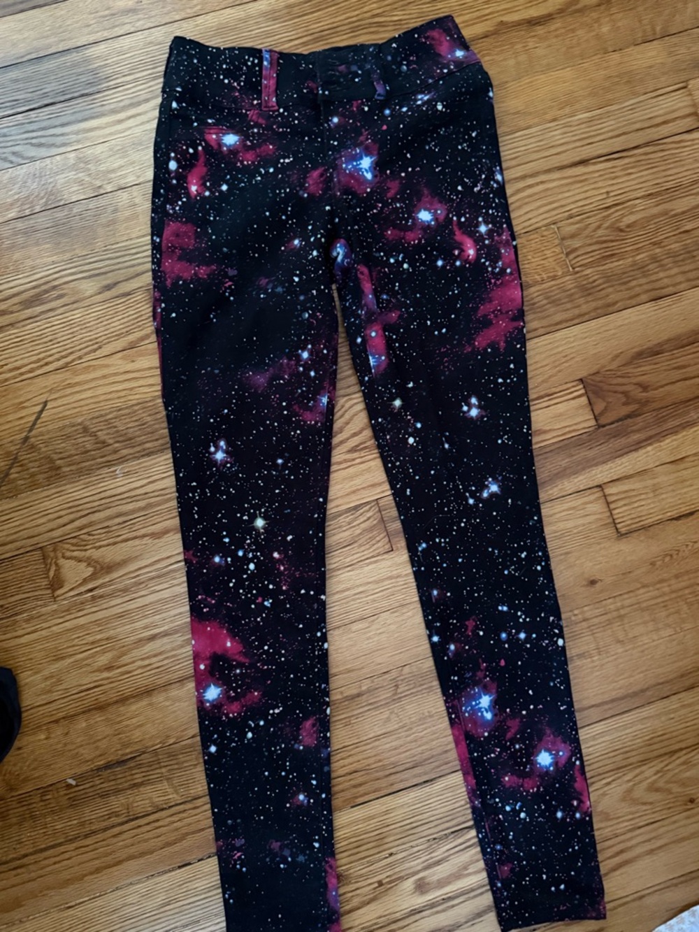 NWT Black heart Galaxy Print Skinny Pants - Black with Magenta Nebula VTG